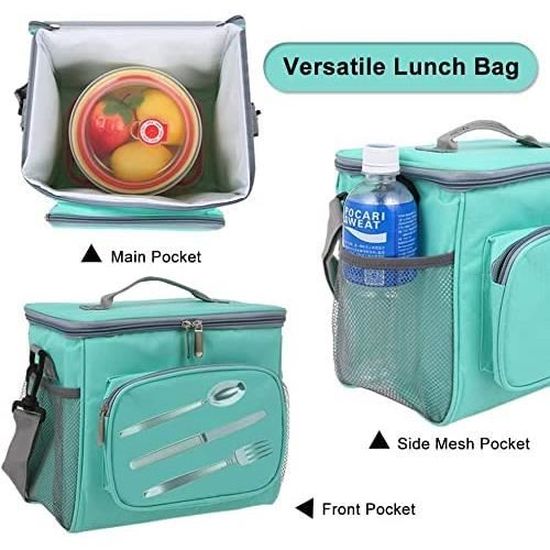 Sac Isotherme Repas Hafmall 18L - Bandoulière Réglable, Poches Multiples, Idéal Travail/École/Pique-nique (Vert)