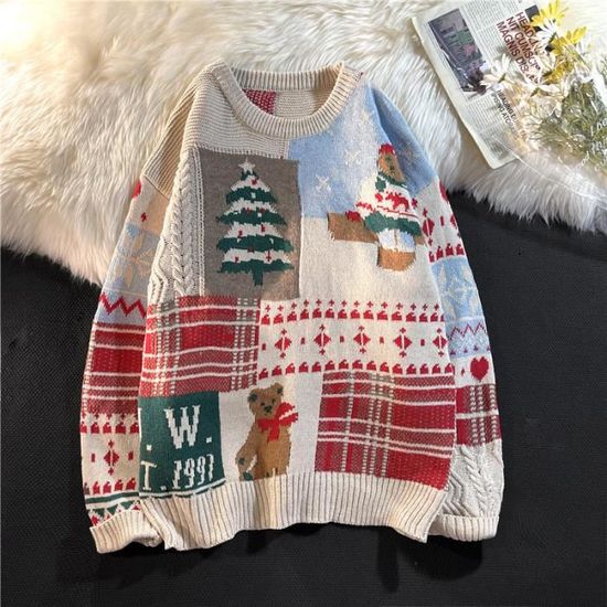 Pull retro ethnique homme hiver couples Noel islandais pull a col roule
