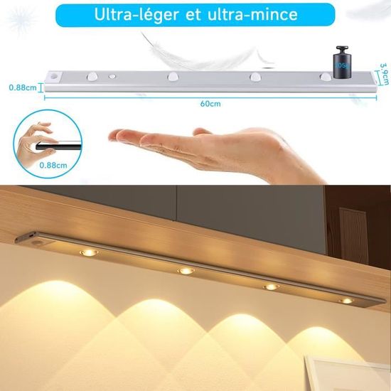 Dispositif d'éclairage pour vitrine - 4 pinces et 12 LED - blanc chaud