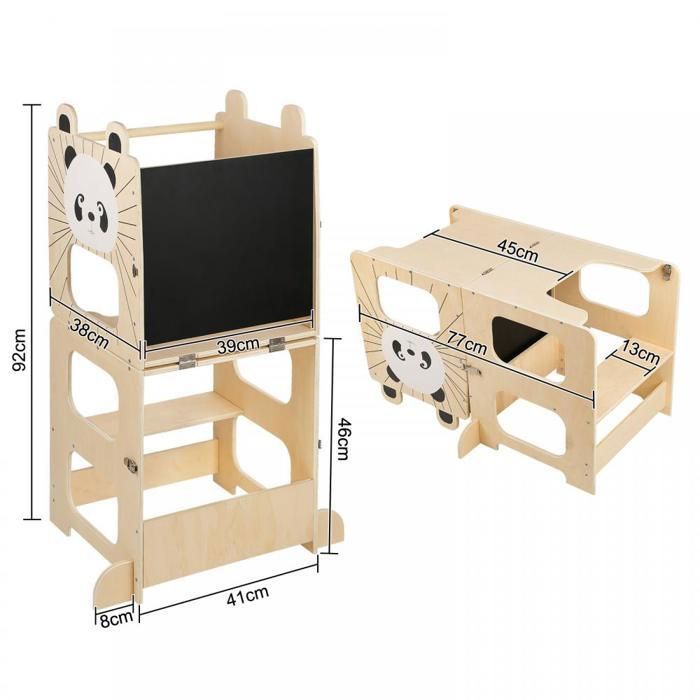 Tour D'apprentissage Montessori En Bois - Réglable 3 Hauteurs, Pliable, Pour Enfant à Partir De 12 Mois