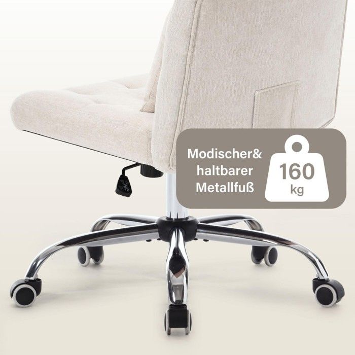Chaise De Bureau Ergonomique En Lin - Fauteuil Pivotant Réglable Avec Roulettes - Bureau, Chambre, Salon - Beige