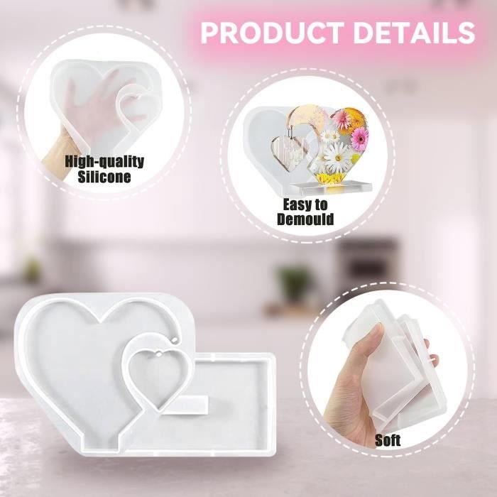 Moule Silicone Forme Cœur Pour Résine - Motifs Chat, Ours, Papillon, Préservation Fleurs/animaux