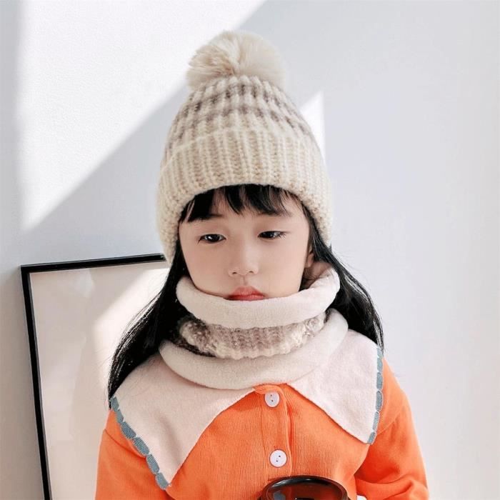 Enfant Bonnet Écharpe Et Gants Garçon Fille Ensemble Bonnet Tricoté Tour De  Cou Avec Doublure Polaire Accessoires Hiver Chau[u2425]