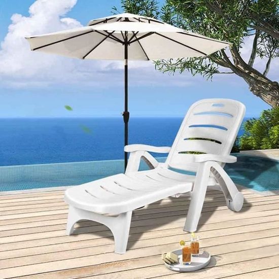 Casaria Chaise Longue Zircone Pliable Blanc Plastique PVC Dossier