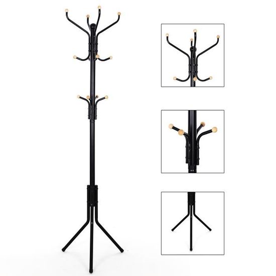 Noir RCR19B Hauteur de 182cm SONGMICS Porte-Manteau sur Pieds Support Manteau de 3 Tube en Fer