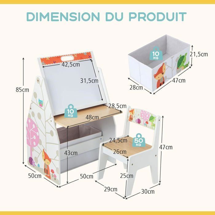 GOPLUS Table Enfant Avec Chaise - Table à Dessin Bois Avec Rouleau Papier Et Rangement - Naturel - Pour Enfants 3+ Ans