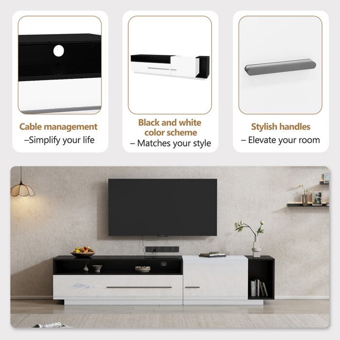Meuble TV 170cm Brillant - Tiroir/Porte/Étagère - Gestion Câbles