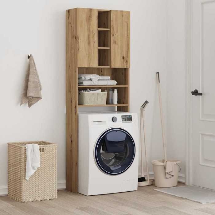 Homiuse Meuble pour Machine à Laver Chêne Sonoma 64x25,5x190 cm 3 Espaces 2 Portes Rangement Homiuse Meuble pour Machine à Laver Chêne Sonoma 64x25,5x190 cm 3 Espaces 2 Portes Rangement