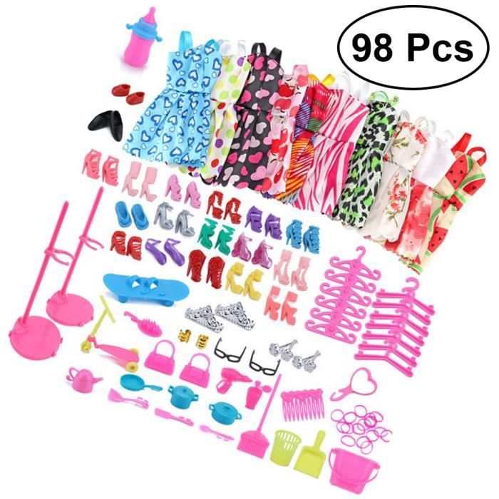 98 pièces vêtements de poupée pour poupées Barbie comprennent 10 robes de  tenues de fête Pcs et 88 VETEMENT - ACCESSOIRE POUPEE