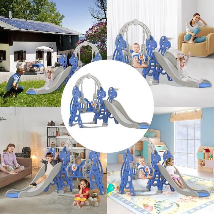 AIYAPLAY Toboggan et Balançoire pour Enfants 4 en 1 1,5 à 4 Ans Rose | Aire de Jeux Tout-Petits avec Escalade, Panier de Basket, Motif Lapin, pour l' Intérieur et l'Extérieur