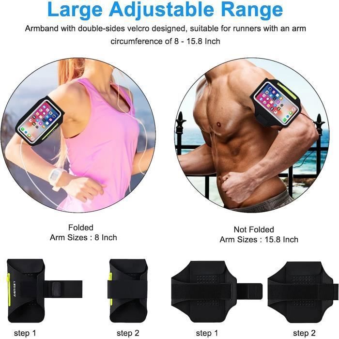 Brassard Sport Avec Poche Pour Smartphone - Compatible IPhone Jusqu'à 6.9", Réglable 26-40cm
