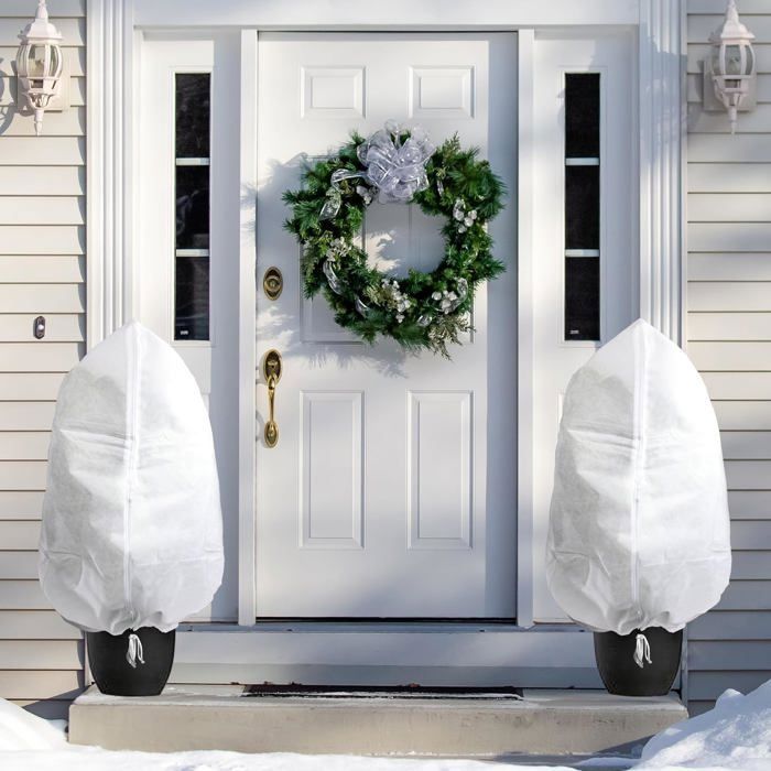 Lot 3 Voiles D'Hivernage Plantes 90x110 Cm 70g/m² – Housse Protection Gel, Vent & Insectes Avec Motifs Noël, Cordon + Fermeture Éclair, Réutilisables