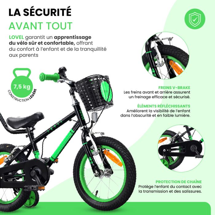 Vélo Enfant 14 Pouces Violet – Roues Stabilisatrices – Siège/guidon Réglables – Double Freins – Panier Et Sonnette – Dès 3 Ans