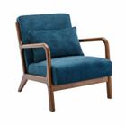 SWEEEK Fauteuil en velours bleu pétrole. pieds bois d'hévéa teinté noyer clair. 1 place droit fixe. pieds compas scandinave