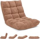 GOPLUS Chaise de Sol Pliante 105 x 56 x 15CM, Fauteuil Paresseux Réglable à 14 Niveaux avec Velours Corail, Beige
