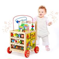 TTLIFE 6 en 1 Trotteur bébé, Trotteur bois Pour Bébé Multifonctionnel avec Panneau de Jeu chariot de marche pour garçons filles