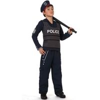 Déguisement de policier noir chic ATOSA - Enfant 10-12 ans - Képi, pantalon et veste pare-balles