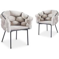 MIRANDA - Lot de 2 chaises velours beige pieds en métal noir