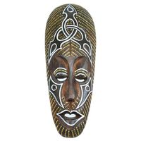 Masque Africain en bois 30cm motif tribal. Marron