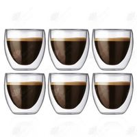 HTBE® Tasses à café 80 ml capacité double couche verre clair chaud servir du thé ménage robuste et durable tasses à thé paquet de 6