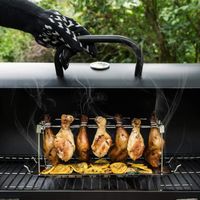 MIL Grille de barbecue à pilon de poulet pliable en acier inoxydable - Grande capacité - Lavable au lave-vaisselle