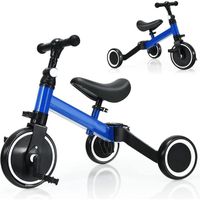 GOPLUS 3 en 1 Tricycle Vélo pour Enfants 1-3 Ans avec Siège-Guidon Réglables,Draisienne avec Pédale Amovible-Roue Antidérapant,Bleu