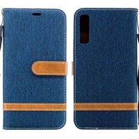 Galaxy A7 (2018) Coque Flip Wallet Denim PU Cuir Housse Anti Choc Siliconer Étui Samsung Galaxy A7 (2018) 6.0" -Bleu Foncé