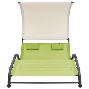 CHAISE LONGUE Chaise longue double avec auvent Textilène Vert-ASH7037029524968