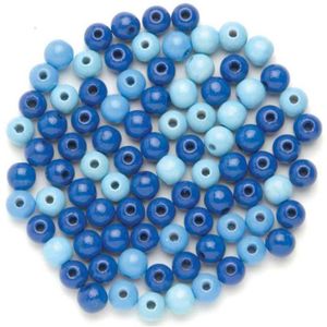 Perles Perles en bois, diamètre: 4 mm, mélange de bleu