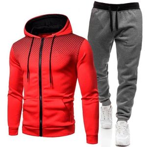 SURVÊTEMENT Tenue Sport Homme Décontracté Hooded Survetement Pas Cher Ensemble Jogging Homme Sport Chic Zippée Avec Capuche Pantalon -gris rouge