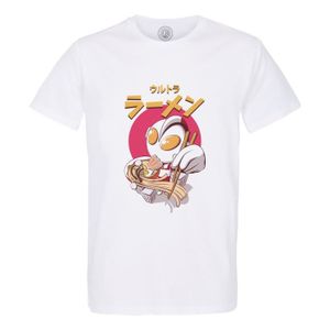 T-SHIRT T-shirt Homme Col Rond Coton Bio Blanc Ultra Ramen Illustration Parody Humour Japon Manga Anime