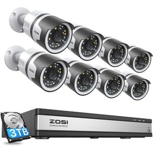 CAMÉRA DE SURVEILLANCE ZOSI 5MP Kit Caméra de Surveillance PoE avec Audio, 16CH 4K 3 To PoE NVR et 8X Caméra de Surveillance Extérieure en 5MP