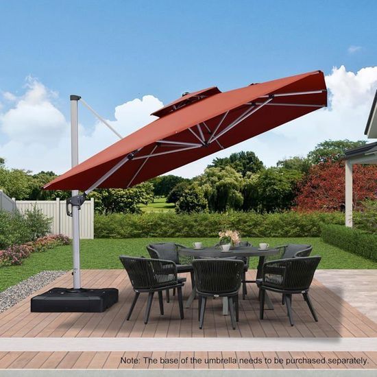 COSTWAY Parasol Déporté Carré 2,4x2,4m Bordeaux - Ombrage 360° Rotatif & Inclinable Jardin