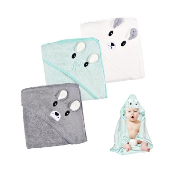Lot De 3 Capes De Bain Bébé Avec Capuche - 80x80cm - Tissu Corail Ultra-absorbant - Motifs Animaux