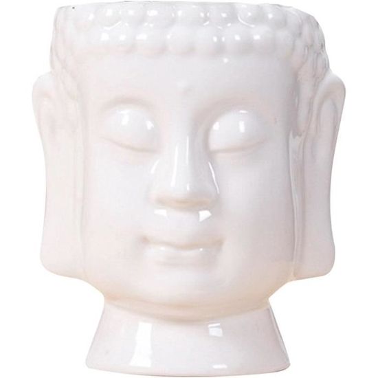 House Of Nature Vase Cache-Pot 22cm Visage De Bouddha Birlik - Céramique Blanche