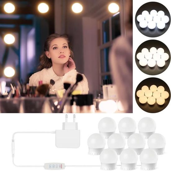 Miroir Maquillage Hollywood 14 Ampoules LED Tactile Éclairage Luminosité Rglable Blanc Froid/Chaud/Neutre