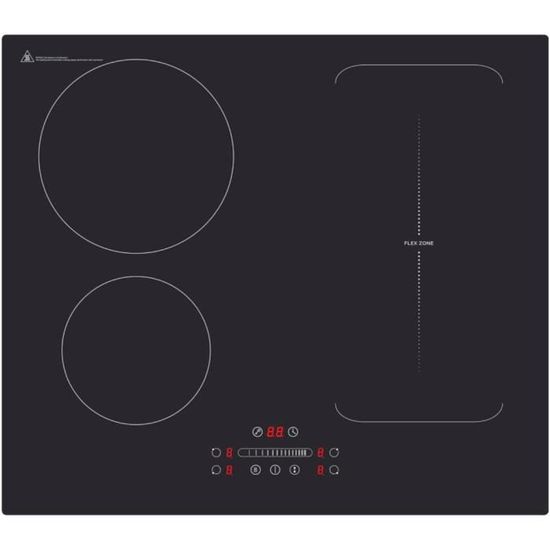 AMSTA AMTI642F Plaque à Induction 4 Foyers Avec 2 FLEXIZONES - 7400W Booster Minuterie Noire - Cuisson Puissante Et Flexible