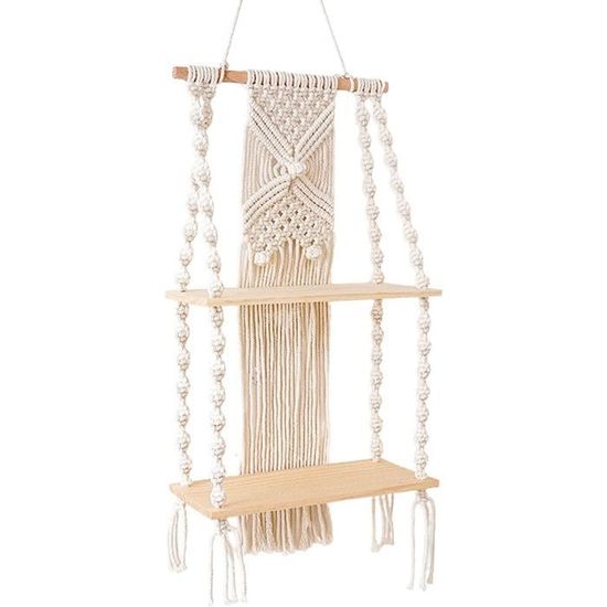 Étagère Murale En Macramé À 2 Niveaux - Étagère Flottante En Bois Pour Mur - Décoration Bohème