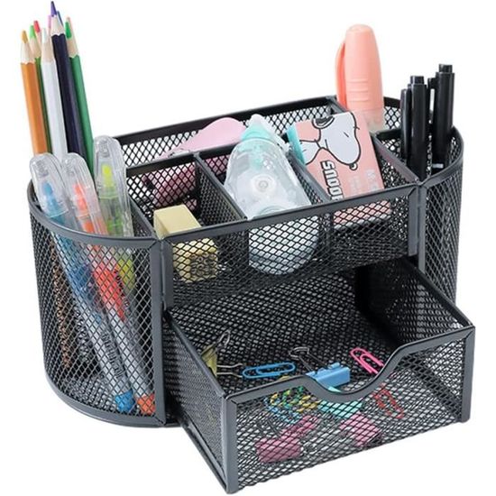 Organisateur De Bureau SUPEASY Avec Tiroir - Porte-stylo En Maille Métallique, 6 Compartiments Inclinables (bleu)