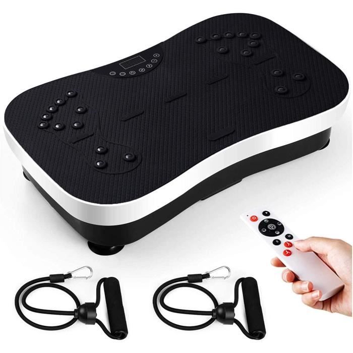 AMZDEAL Plateforme Vibrante Fitness - 99 Niveaux d’Intensité - Charge 120kg - Contrôlé par Ecran-Télécommande - 2 Bandes de Fitness