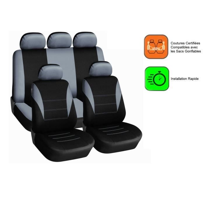 Peugeot 307 308 407 206 207 Housses Couvre Sieges 9 Pcs Gris