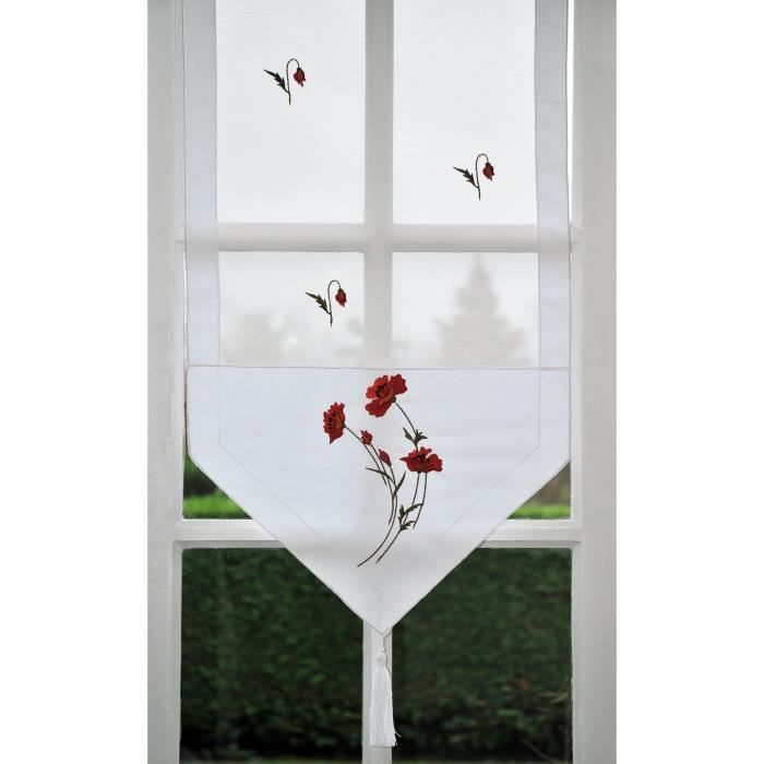 Brise bise brodé blanc coquelicots 45x120cm