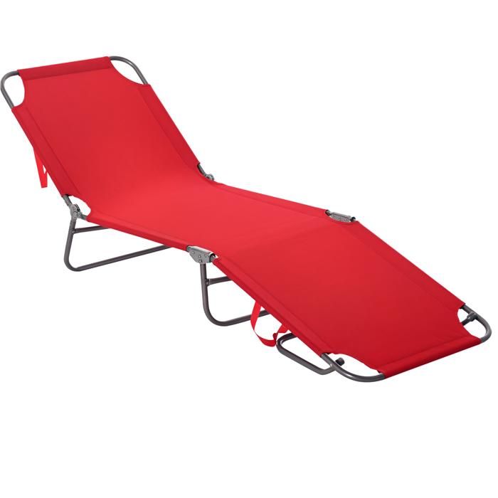 Bain de soleil transat pliable dossier réglable multipositions métal et polyester rouge neuf 29