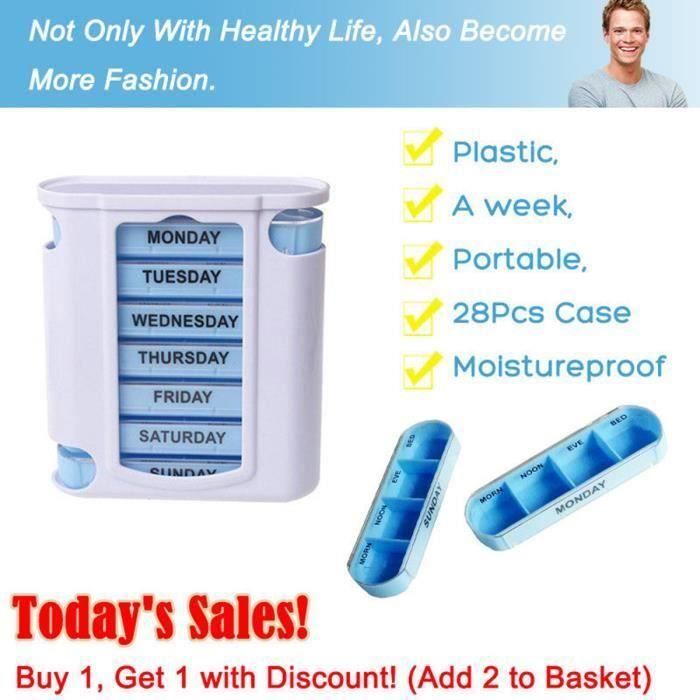 Pilulier Semainier Boîte Pilule Médicament Hebdomadaire 7 Jours Pill, récipient en plastique pour compartiment à médicaments