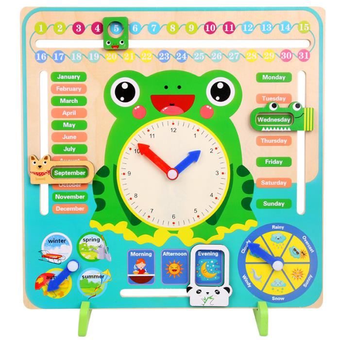 Calendrier en Bois Horloge,Enfants Tous Les Jours Temps Cognition Jouet, Saison Météo Calendrier Horloge,éducatifs Jouets Cadeau