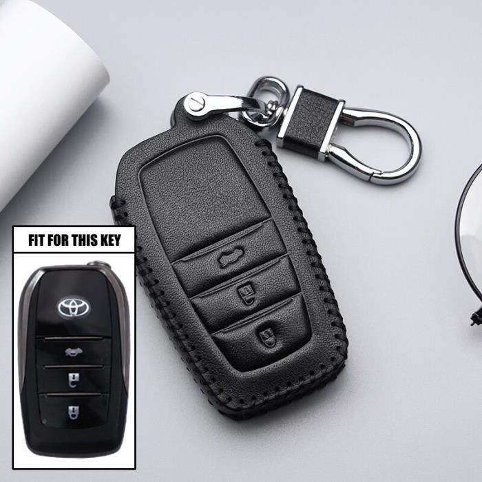 Coque clé,Pour Toyota Avensis Corolla Prius Camry Vitz RAV4 C HR Yaris Auris voiture porte clés porte - Type 3Button Black Line #B