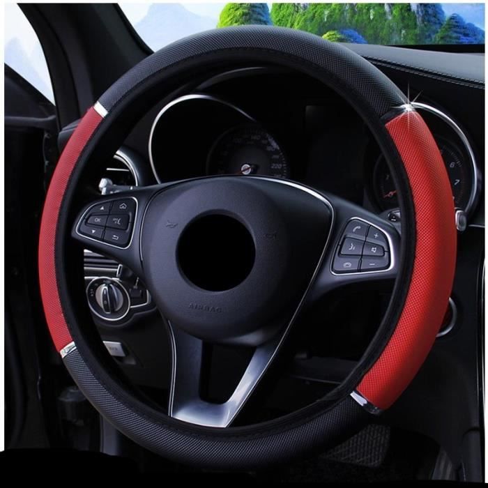 Couvre volant,Couvre volant en cuir antidérapant pour Fiat 500 600 Tipo Punto stilo Freemont Cross Coroma Panda idée - Type Rouge