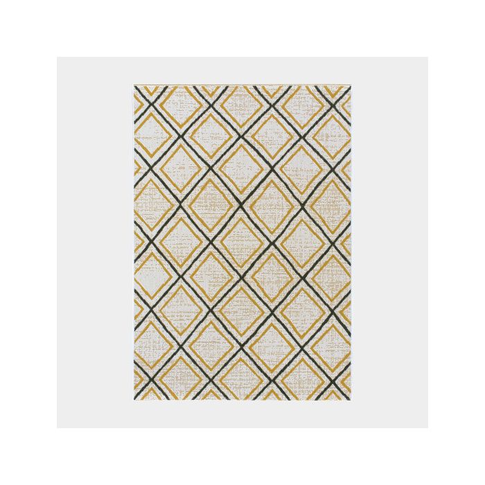 Tapis d’extérieur ou de salon - Motifs losanges - Jaune et noir (120x170cm)