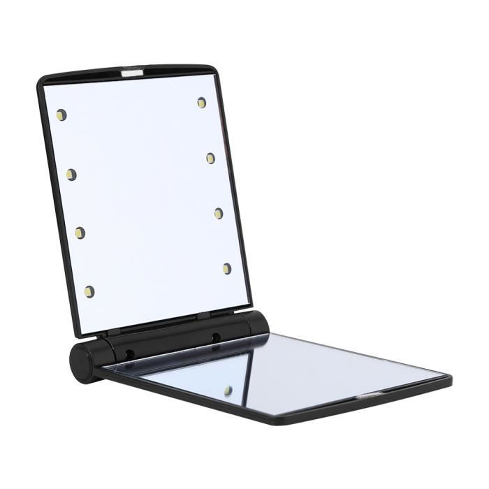 Cuque Miroir de maquillage Miroir de poche compact portatif pliant cosmétique de maquillage avec la lampe LJ de 8 lumières de LED