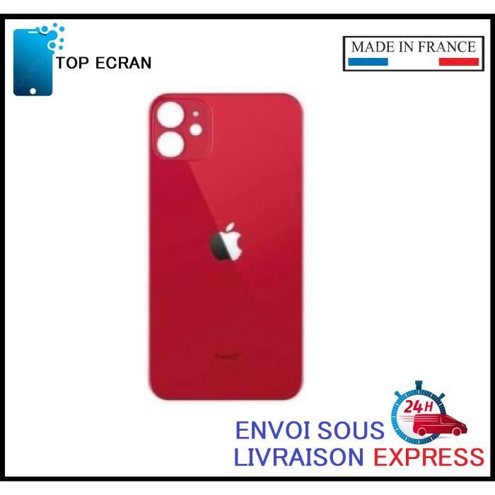 Vitre arrière pour Iphone 12 ROUGE avec LOGO et Adhesif